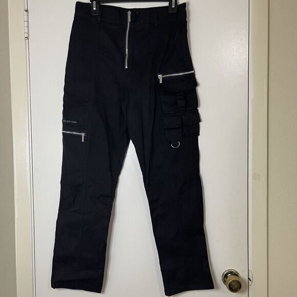 Maniere de Voir black cargo zippered tapered goth punk pants size UK 10 US 8 - Picture 1 of 7